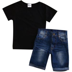 Baby Peuter Baby Boy Kinderen Casual Kleding Sets Korte Mouw Ronde Hals Zwarte Tops T-shirt Broek Oufits 0-5Y