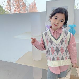 Meisjes Gebreide Vest Voorjaar 2022 V-hals Koreaanse Gebreide Vest Top Vest 3-151