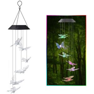 Zonne-energie Windgong Kleurrijke Led Vlinder Rgb Wind Spinner Licht Voor Balkon Patio Yard Garden Decoratie Slaapkamer Decor