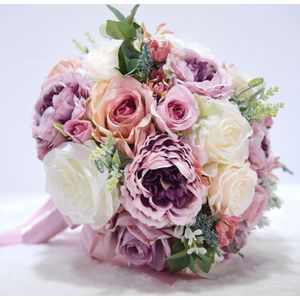 Roze Bruidsmeisje Boeket Kunstbloemen Paars Koningsblauw Elegante Bruiloft Bloemen Bruidsboeket Mariee ramos de novia