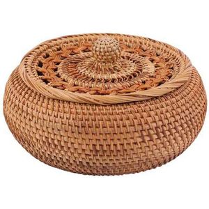 Ronde Rotan Dozen Met Deksel Hand Geweven Multifunctionele Rieten Lade 11 Inch Picknick Voedsel Brood Fruit Tafel opslag Mand