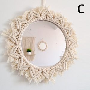 Macrame Spiegel Handgemaakte Tapijt Make-Up Spiegel Verlichte Compact Thuis Slaapkamer Decoratieve Muur Spiegels Home Decor