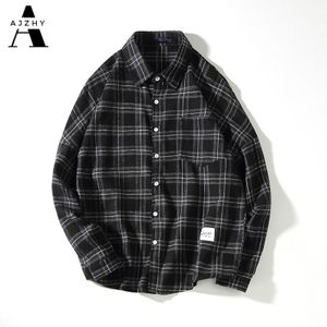 Katoen Plaid Shirt Heren Lange Mouw Casual Turn-Down Kraag Koreaanse Shirt Vintage Herfst Japanse Streetwear Button Shirt