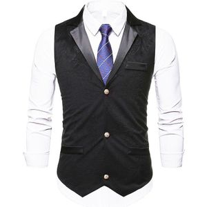 Jacquard Gedrukt Mannen Zwart Vest Victoriaanse Steampunk Mens Gilet Revers Gothic Smoking Mannen Vest Casual Slim Fit Vest Voor Mannen