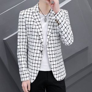 2022 Brand Mannen Casual Blazers Herfst Mannen Plaid Trend Suits Jas Business Wilde Plaid Jas