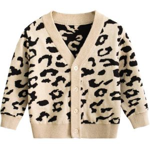 1-9Y Baby Herfst Winter Kleding Baby Meisjes Warme Truien Jassen Leopard Lange Mouw Single Breasted V-hals Causale Outfits