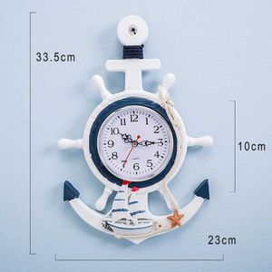 Zomer Marine Houten Wandklok Mediterrane Stijl Roer Anker Home Decor Opknoping Klokken Decoratie Mute Hout Digitale Horloge