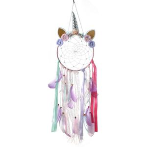 Eenhoorn Geweven Gebreide Dreamcatcher Wandtapijt Eenhoorn Muur Opknoping Decor Eenhoorn Regenboog Veer Wind Chime Meisje Thuis Decoraties