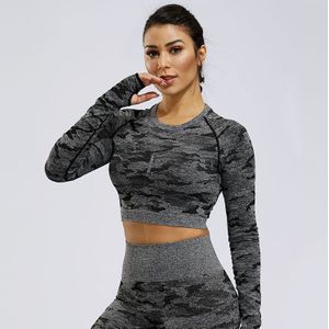 Camo Yoga T-Shirts Gym Naadloze Crop Tops Voor Vrouwen Compressie vrouwen Sport T-shirt Running Shirt Sweatshirt