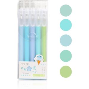 5 Stks/set Doodle Druk Highlighter Kleur Diy Fotoalbum Pen Student Pastel Markeerstiften Marker Journal Kawaii Schoolbenodigdheden