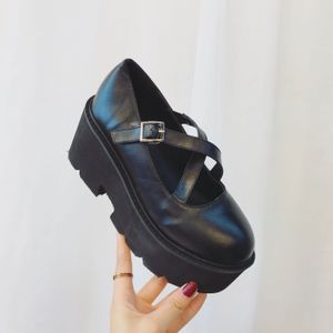 Lente Herfst Chunky Hak Vintage Lolita Schoenen Vrouwen Platform Schoenen Mary Jane Gesp School Schoenen Voor Meisjes Zwart