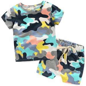 De Perzik Baby Kids Camouflage Sport Pak Kinderen Katoenen T-shirt + Broek Twee-Stuk Kleding Set Zomer Baby Jongens meisjes Kleding