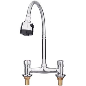 Badkamer Dual Handle Wastafel Kraan 360 Rotatie Badrandcombinaties Flexibele Mixer Warm En Koud Messing Kitchen Sink Water Tap
