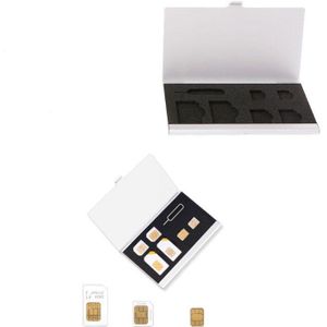 Monolaag Aluminium 1 Kaart Pin + 6 Sim Kaarthouder Protector Opbergdoos Case Zilver