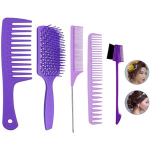 5Pcs Kappers Massage Kam Styling Salon Thuis Set Voor Rechte Lange Dikke Curly Natuurlijke Haar Nat Of Droog Haar