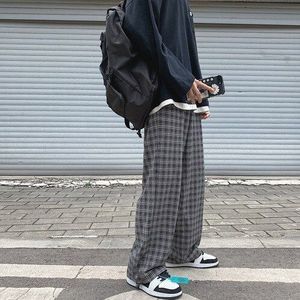 Mens Plaid Broek Baggy Wijde Pijpen Broek Koreaanse Mode Stijl Broek Voor Mannen Streetwear Stop Naar Mijn Dick Joggingbroek