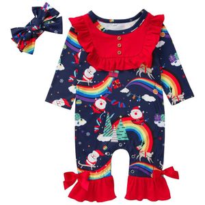 Pasgeboren Baby Baby Kerst sets Ruffle Rainbow Herten Jumpsuit Xmas Kleding Haar Strap Set Katoen Blend Lange Mouwen sets 15