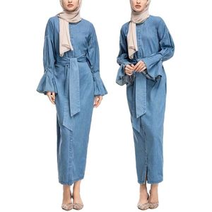 Denim Kaftan Dubai Abaya Kimono Moslim Hijab Jurk Abaya Voor Vrouwen Robe Caftan Marocain Qatar Turkse Elbise Islamitische Kleding
