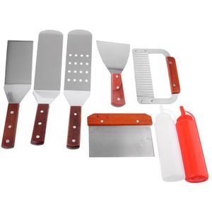 8Pc Professionele Bbq Bakplaat Accessoires Kit In Box - Heavy Duty Rvs Bakplaat Tool Set Voor Mannen papa Op Verjaardag
