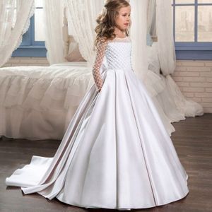 Wit Tailing Bruidsmeisje Jurk Kinderen Jurken Voor Meisjes Kinderen Kostuum Prinses Meisje Partij En Trouwjurk Lange Mouw