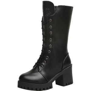 Ytmtloy Winter Herfst Hoge Laarzen Vrouwen Mode Zwart Vierkant Hak Vrouw Lederen Schoenen Winter Pu Grote Maat 41