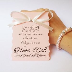 Custom bloem meisje trouwkaarten Junior Bruidsmeisje Uitnodiging met armband Voorstel Kaarten Bridal Party gunsten