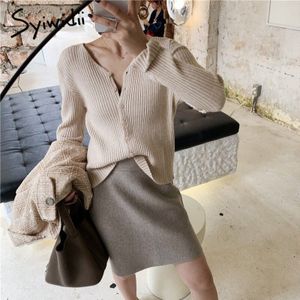 Syiwidii Vest Trui Vrouwen Winter Kleding Grijs Koffie Beige Batwing Mouwen Solid V-hals Casual Harajuku Losse Mode