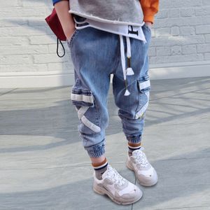 Koreaanse Kinderen Jeans Voor Jongens Solid Pocket Patchwork Harembroek Jongens Kleding Looes Denim Jeans Broek Kinderen Broek