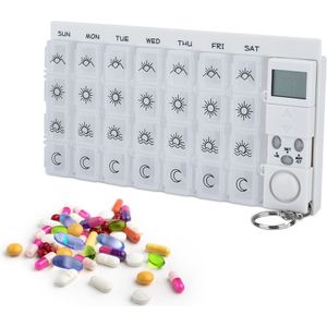 7 Dagen Pillendoos Geneeskunde Pillendoosje Organizer Led Timer Herinnering 28 Grids Wekelijkse Tabletten Opslag Pil Dispenser Wekker