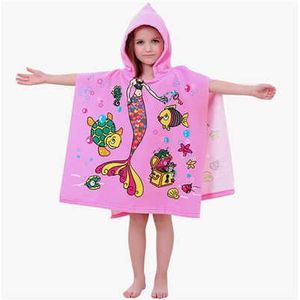 Kids Hooded Badhanddoek Poncho Badjas Voor Kinderen Haai Mermaid Prinses Gold Digger Diver Quick Dry Microfiber Strandlaken