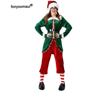 Volwassen Koppels Familie Mr &amp; Mrs Christmas Santa Elf Kostuum 5 Pcs Pak Jaar X-Mas Fleece Kleding voor Mannen &amp; Vrouwen Plus Size