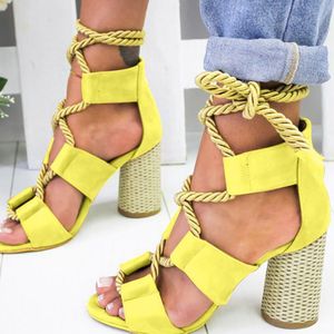 Rome Vrouwen Sandalen Spitse Vis Mond Hoge Hakken Schoenen Hennep Touw Enkelband Open Toe Hollow Out Sandalen # g4