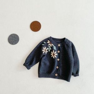 Baby Geborduurde Jas Zoete Bloem Knit Vest Casual Jas Voor Meisjes Peuter Kleding Truien Baby Kleding