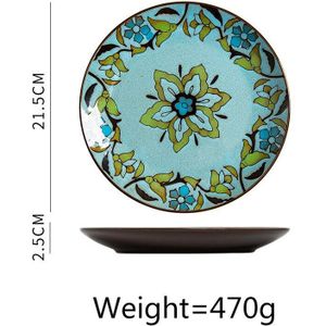 Keramische Servies 8.5 Inch Retro Handgemaakte Literaire Bloem Patroon Ronde Plaat Ontbijt Steak Pasta Belangrijkste Disc Keuken Benodigdheden