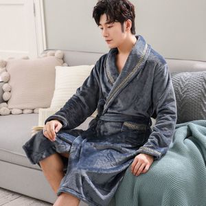 Mannen Casual Kimono Badjas Herfst Winter Flanel Lang Gewaad Dikke Warme Nachtkleding 3XL Nachtjapon Mannelijke Losse Homewear F24