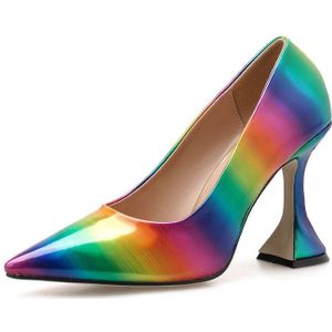 LanLoJer Lente Herfst Ondiepe Regenboog Vrouwen Party Pumps Schoenen Puntschoen Cup Hoge Hakken Vrouwelijke Wieden Jurk Pompen Schoenen