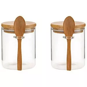 Houten Kruidenpot, Suikerpot, Zoutpeperpot, Houten Zoutkelder met Deksel en Lepel, Zoutsuiker Chili Kruidencontainer, Vintage Jujube Hout PSeasoning Jar voor Thuisrestaurant