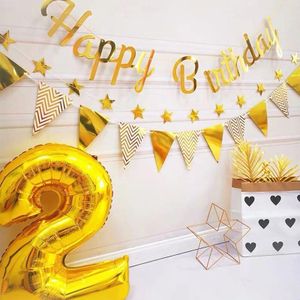 Verjaardag Banner Decoratie Ballon Set Glitter Vlag Baby Douche Ballons Meisje Jongen Folie Aantal Ballon Bunting Garland Vlag