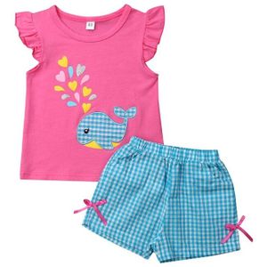 2 STUKS Baby Meisjes Kleding Walvis t-shirt + Shorts Boutique Outfits Peuters 0-5Y Schattige Baby Meisje Kleding Walvis top Plaid Shorts Set