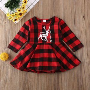 0-24 maanden Pasgeboren Kids Baby Meisje Kerst Jurk Rode Plaid Jurk Voor Meisjes Herten Print Xmas Baby Meisjes kerst Kleding