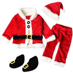 4 Stuks Baby Jongens Meisjes Kerst Baby Baby Kerstman Xmas Tops + Broek + Hoed + Sokken Outfit Set Kostuum baby Outfits Kleding Pak