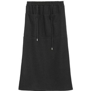 [Eam] Hoge Elastische Taille Vent Zwart Trekkoord Temperament Half-Body Rok Vrouwen Mode Tij Lente Herfst 1N788