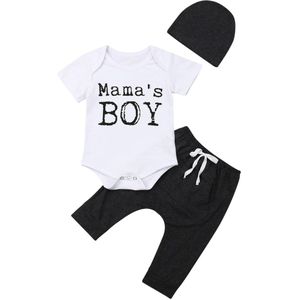 0-18M Pasgeboren Kid Baby Boy 3 Stuks Kleding Mama JONGEN Romper Broek Cap Outfits Zomer Set