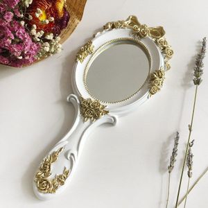 1Pc Europese Rechthoek Hand Hold Cosmetische Spiegel Met Handvat Make-Up Spiegel Houten Vintage Hand Spiegels Make-Up Spiegel