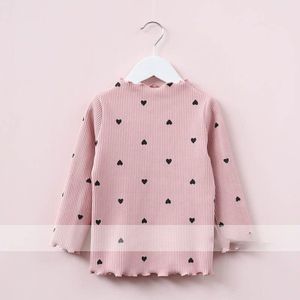 Meisjes Lange Mouw Tops Zoete Hart Casual Herfst Tops Tee O Hals Regelmatige Peuter Shirts Koreaanse Baby Kleding Voor 3 -8 Jaar