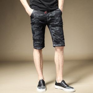 Korte Jeans Mannen Mode Zwart Camouflage Stretch Denim Broek Straight Slim Fit Knie Lengte Broek