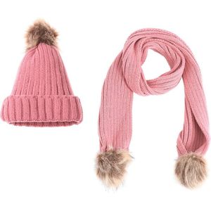 Jocestyle 2Pcs Leuke Kinderen Meisjes Pompom Fleece Hoeden Sjaal Kids Winter Warm Set Casual Decoratie Kerstcadeau