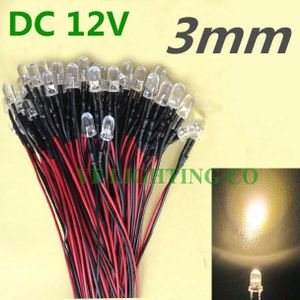 100 Pcs Led 3 Mm Pre-Wired Warm Wit Pre Wired 12V Dc Gloeilamp Led Lamp Emitting diodes 20 Cm Diy