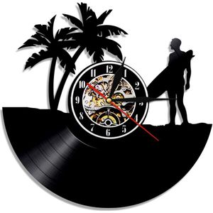 Zomer Tijd Aloha State Hawaii Surfen Vinyl Record Wandklok Moderne Tropische Strand Palmboom Surfen Sport Lover