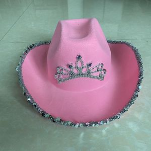 Roze Tiara Cowgirl Hoed Voor Vrouwen Meisjes Brede Rand Fedora Cowboy Cap Westerse Stijl Cosplay Party Hoeden
